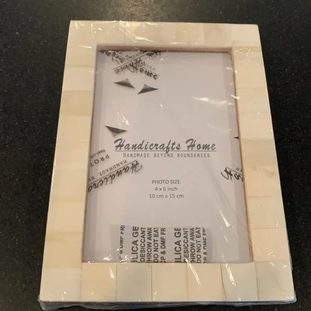 Ivory White Mosaic 4×6 Photo Frame - Handmade Coastal Beach Decor